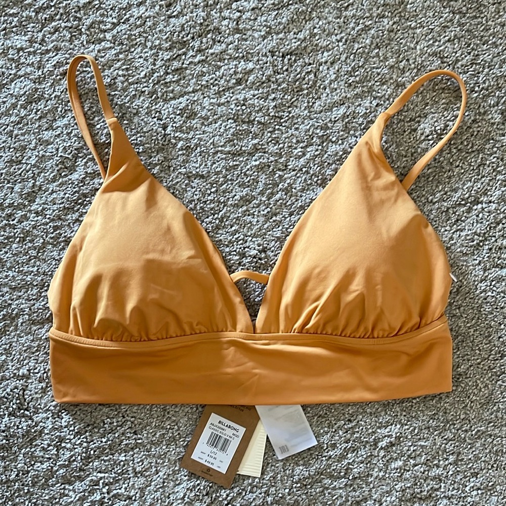 Billabong Classic Solid V Neck Bikini Top in Orange. L